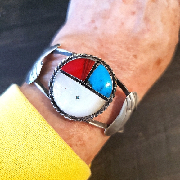 Native American Jewelry - ❤SOLD❤Vintage Sterling Zuni Sun God Cuff Bracelet